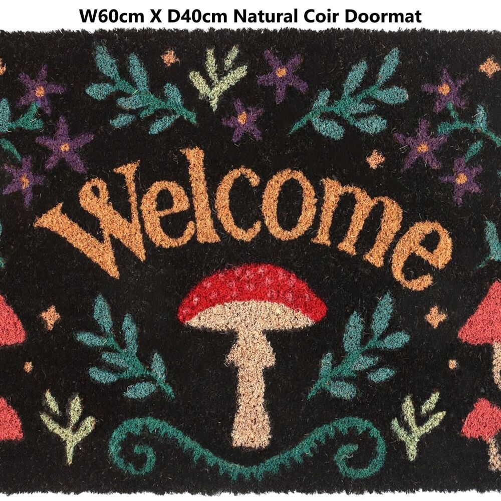 Welcome Forest Mushrooms Black Doormat