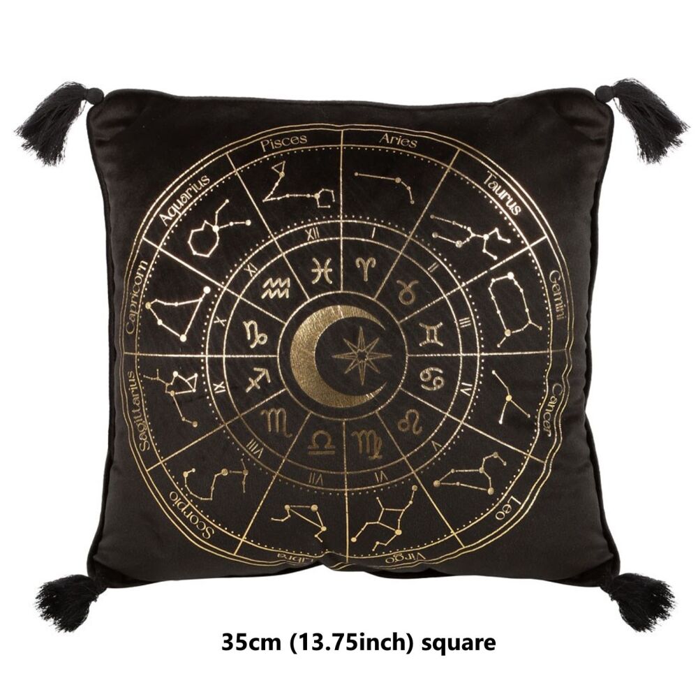 Astrology Wheel Black Cushion 35cm square