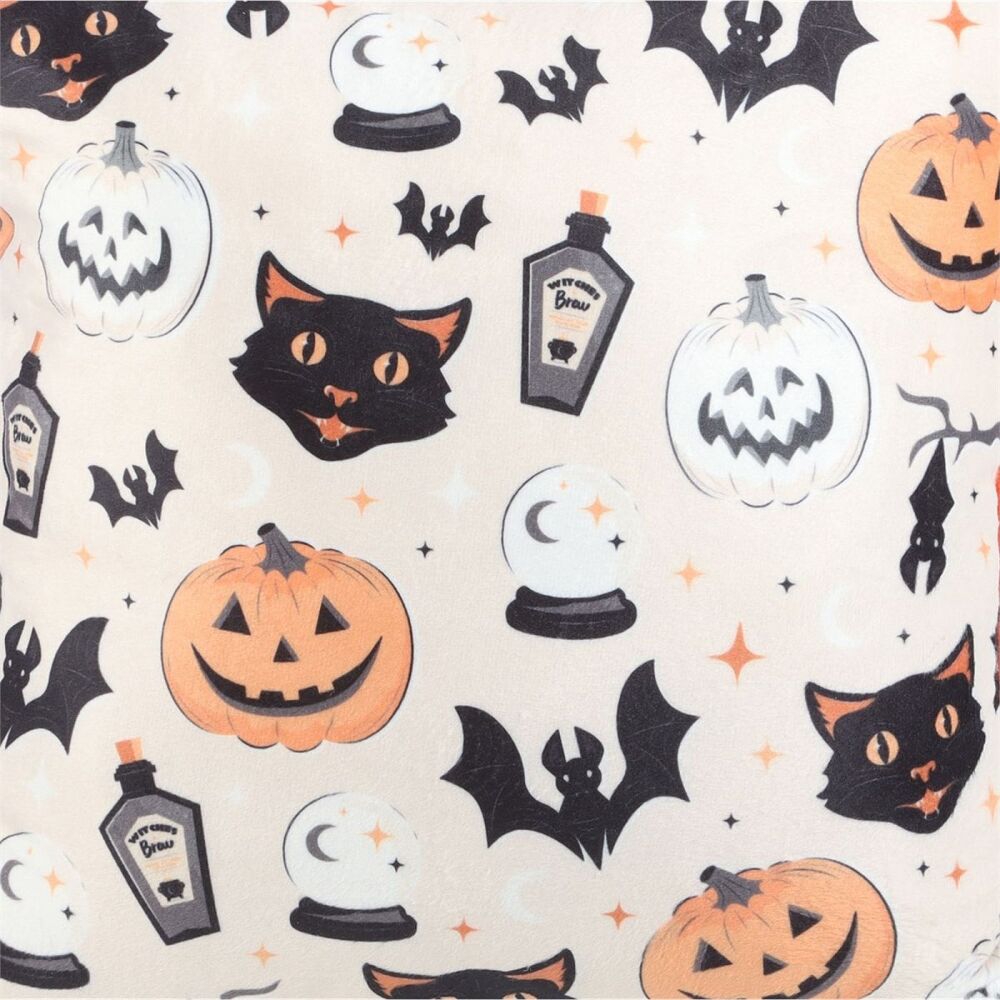 Spooky Cat Bats and Pumpkin Print Cushion