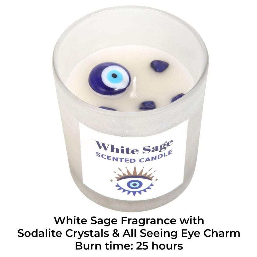 All Seeing Eye Candle White Sage Sodalite Crystal Chips