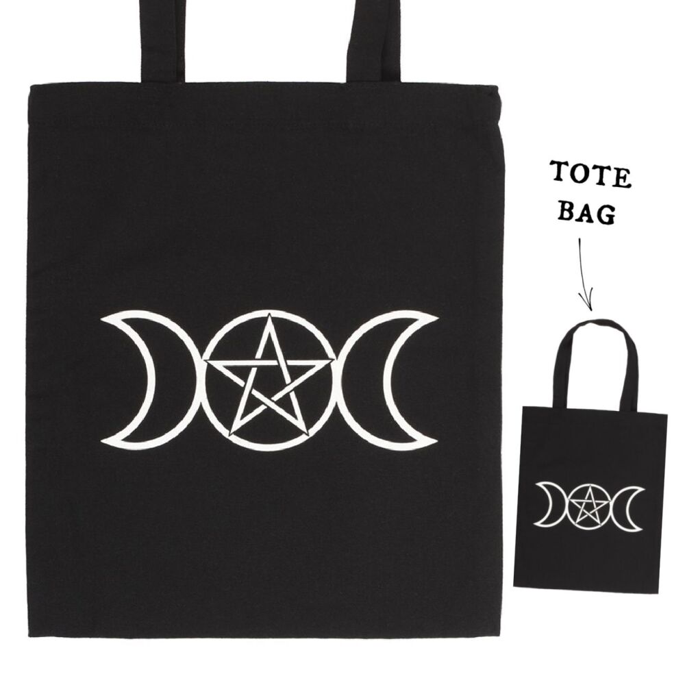 Triple Moon Goddess Pentagram Tote Bag