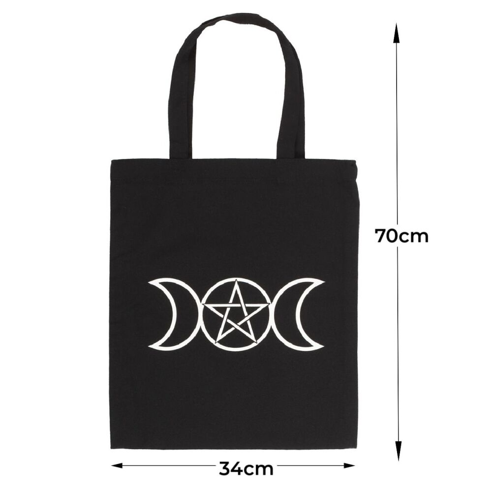 Triple Moon Goddess Pentagram Tote Bag