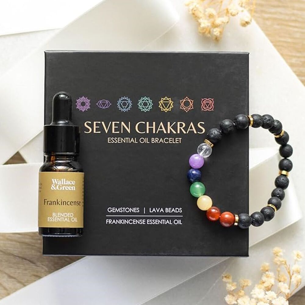 Seven Chakras Mixed Gemstone Essential Oil Bracelet