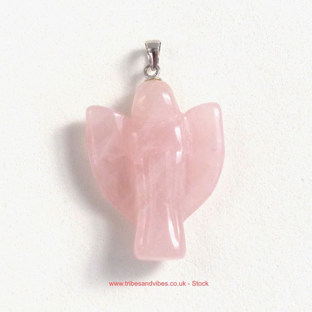 Rose Quartz Angel Pendant 925 Silver bale