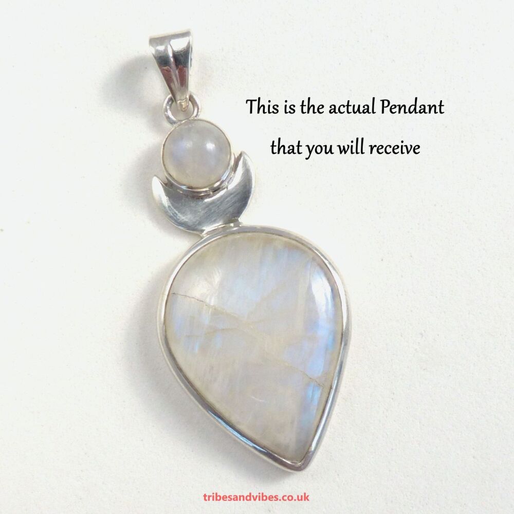 Goddess High Priestess Pendant Sterling Silver Rainbow Moonstone #1