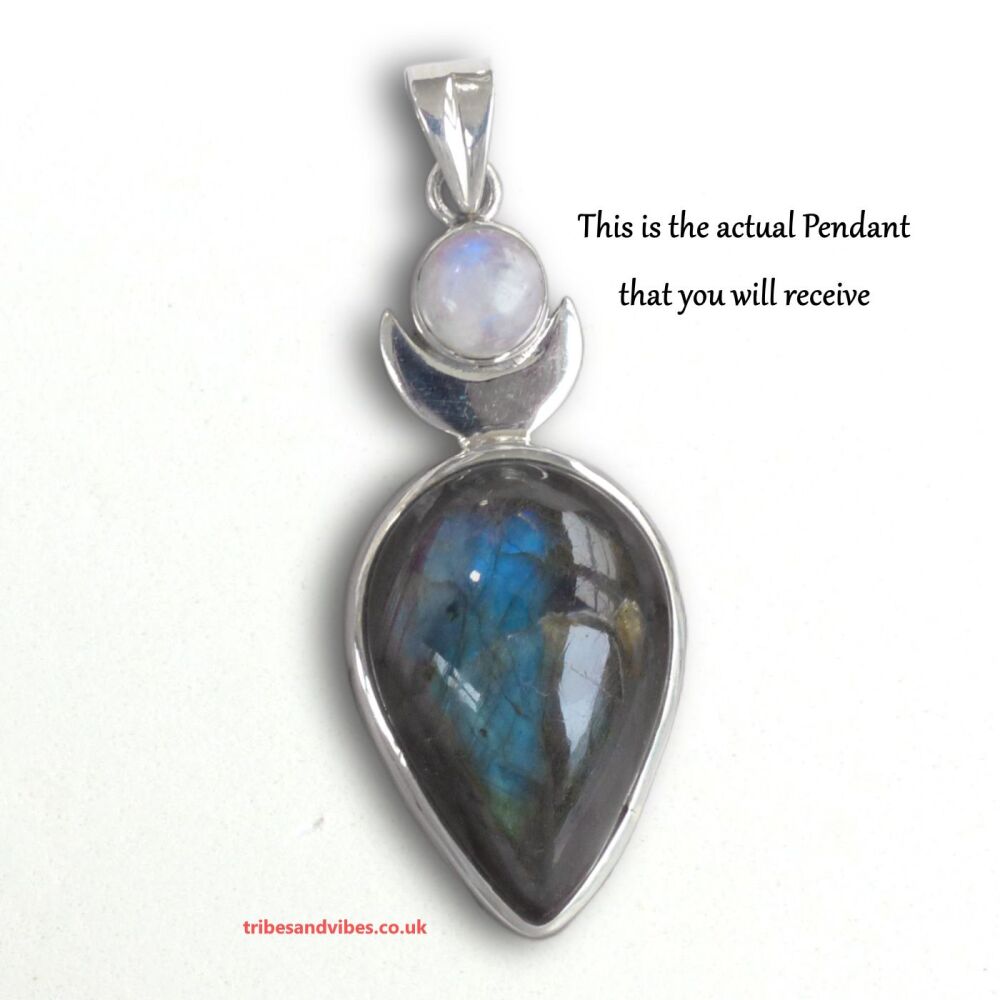 Goddess High Priestess Pendant Sterling Silver Labradorite Rainbow Moonstone Crystals #1