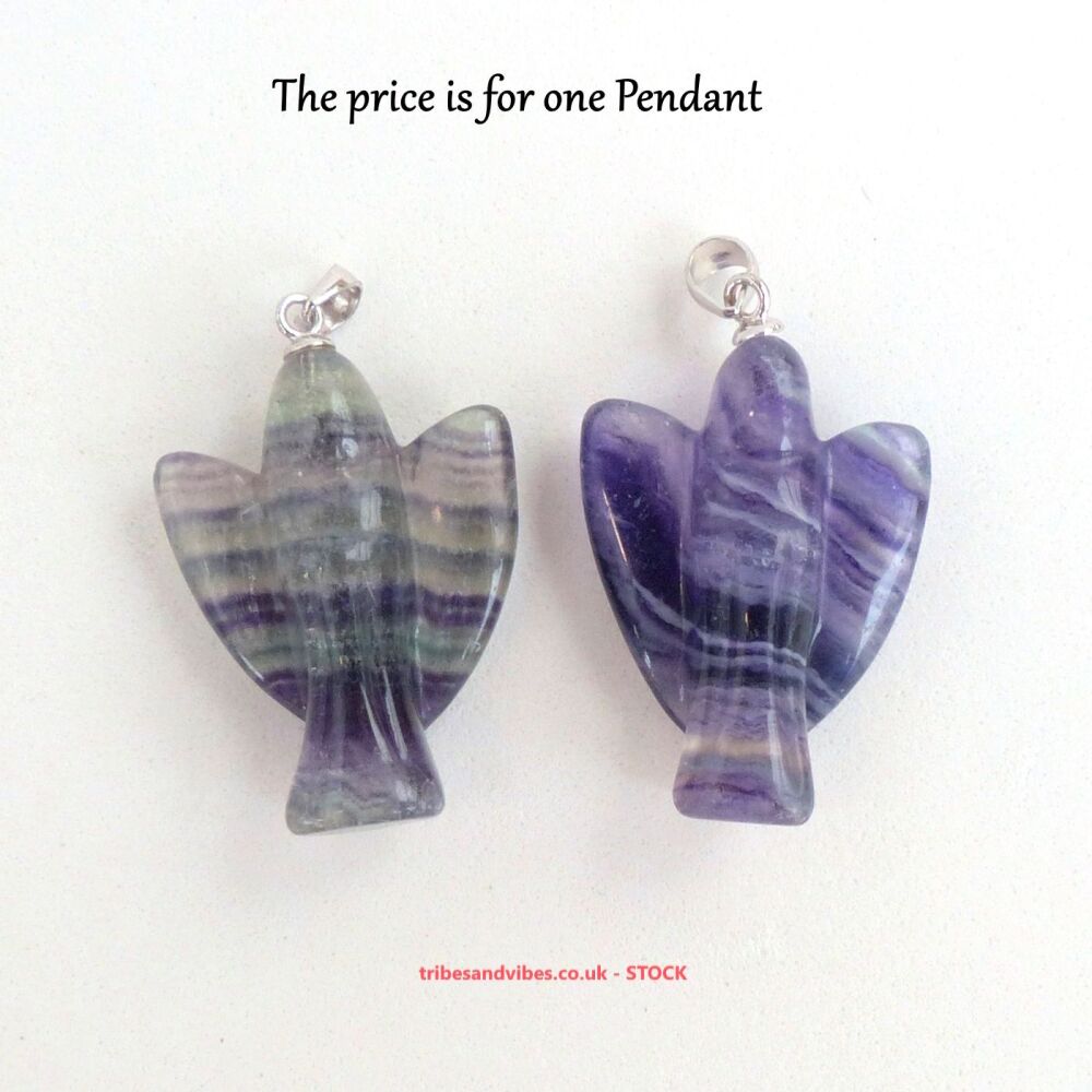 Fluorite Crystal Angel Pendant 925 Silver bale
