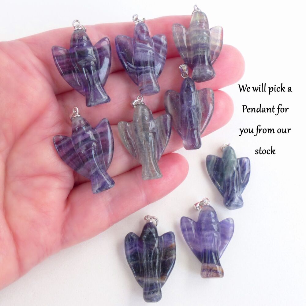 Fluorite Crystal Angel Pendant 925 Silver bale