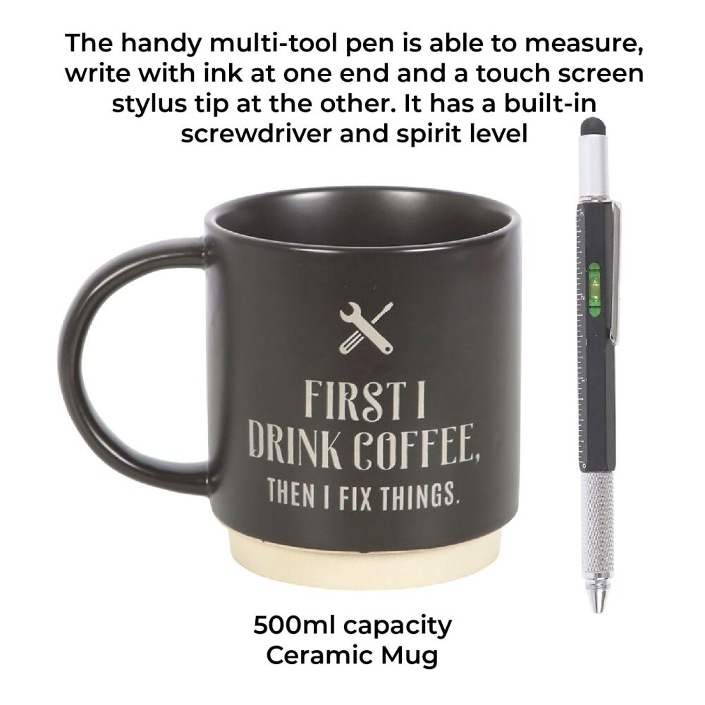 First I Drink Coffee Mug with Multi-tool Pen
