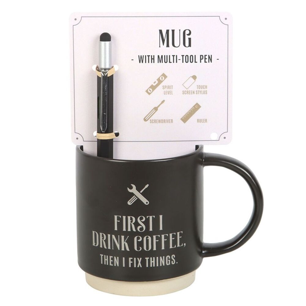 First I Drink Coffee Mug with Multi-tool Pen