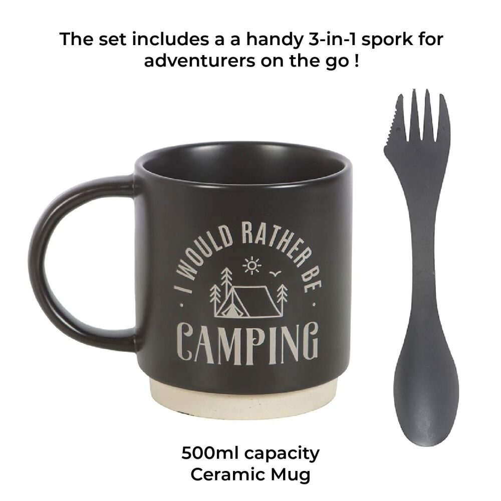 I Would Rather Be Camping Mug with 3-in-1 Spork