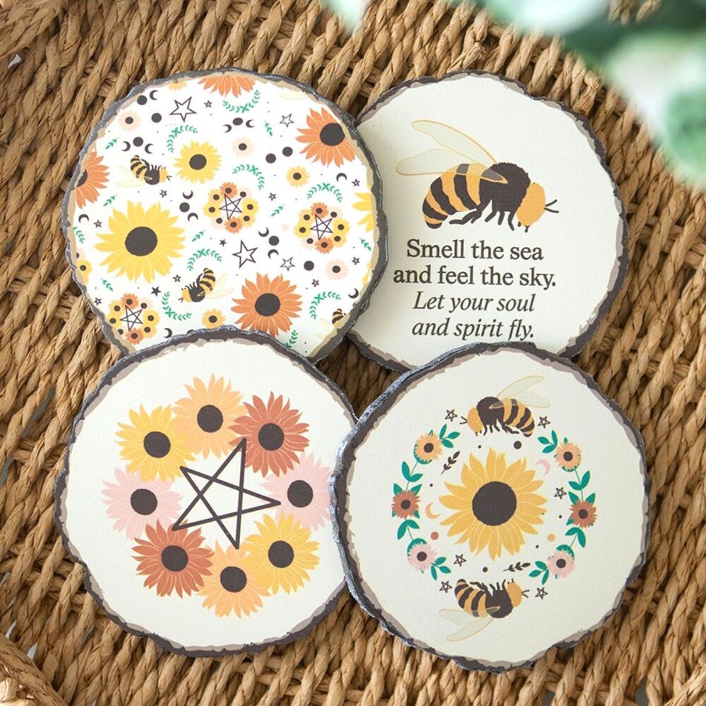 Summer Solstice Wood Slice Coaster Set