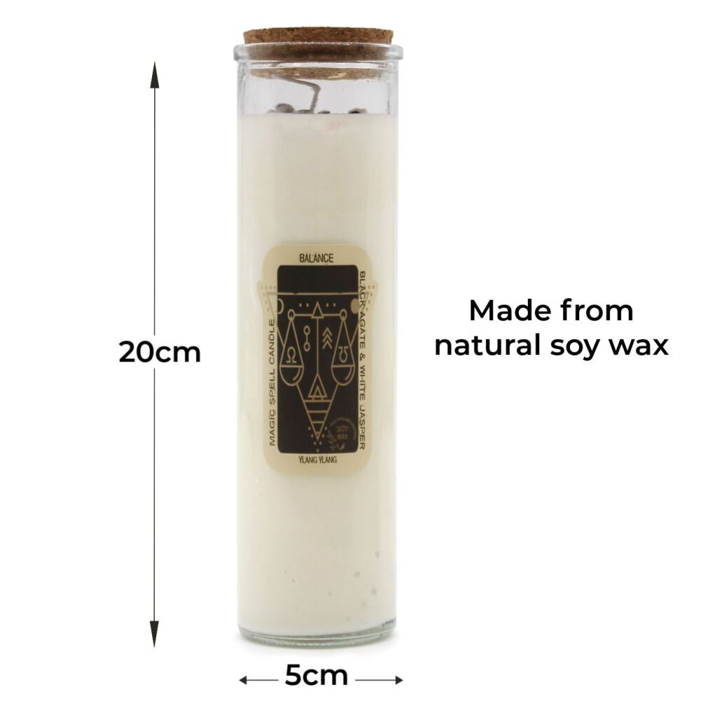 Magic Spell Candle for BALANCE with Black Agate White Jasper Crystal Gemstones
