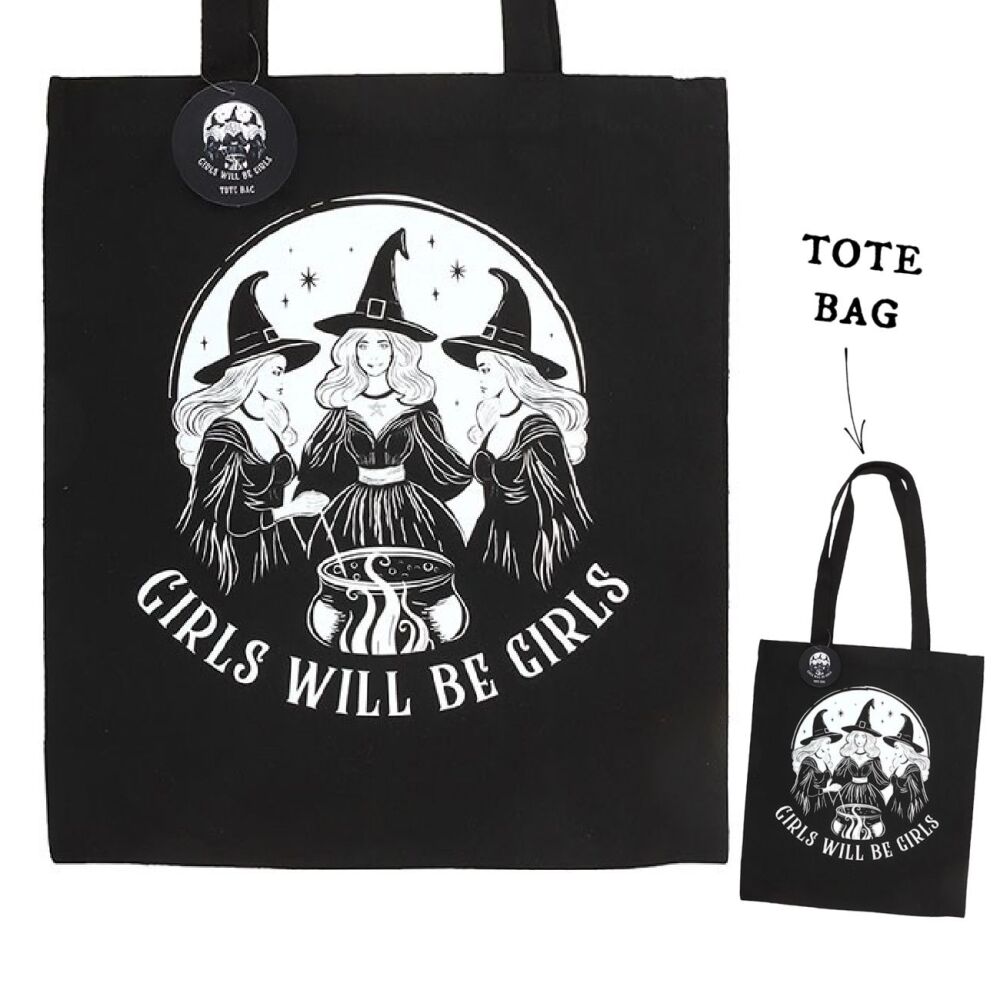 Girls Will Be Girls Witchy Polycotton Tote Bag