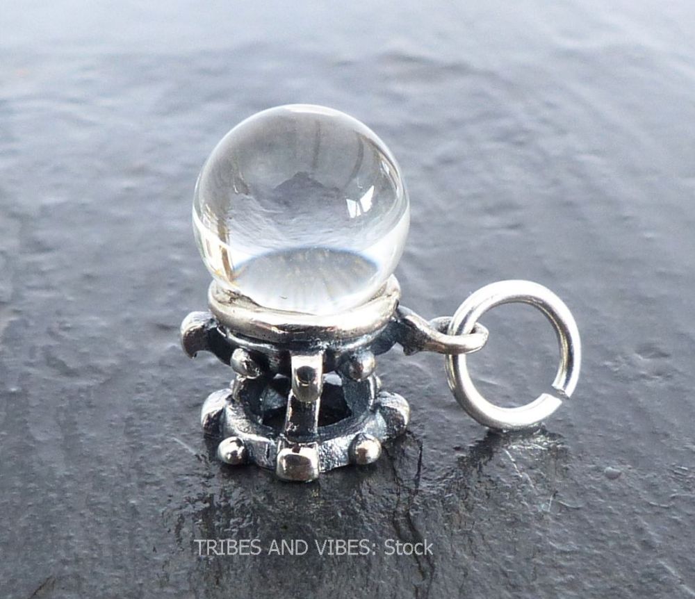 CRYSTAL BALL scrying Charm Sterling Silver (stock)