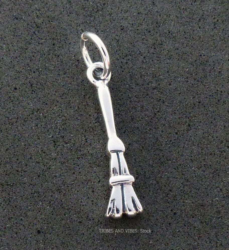 Besom Broomstick Charm 925 Sterling Silver (stock)