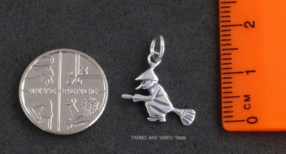 Flying Witch on a Broomstick Charm Sterling Silver