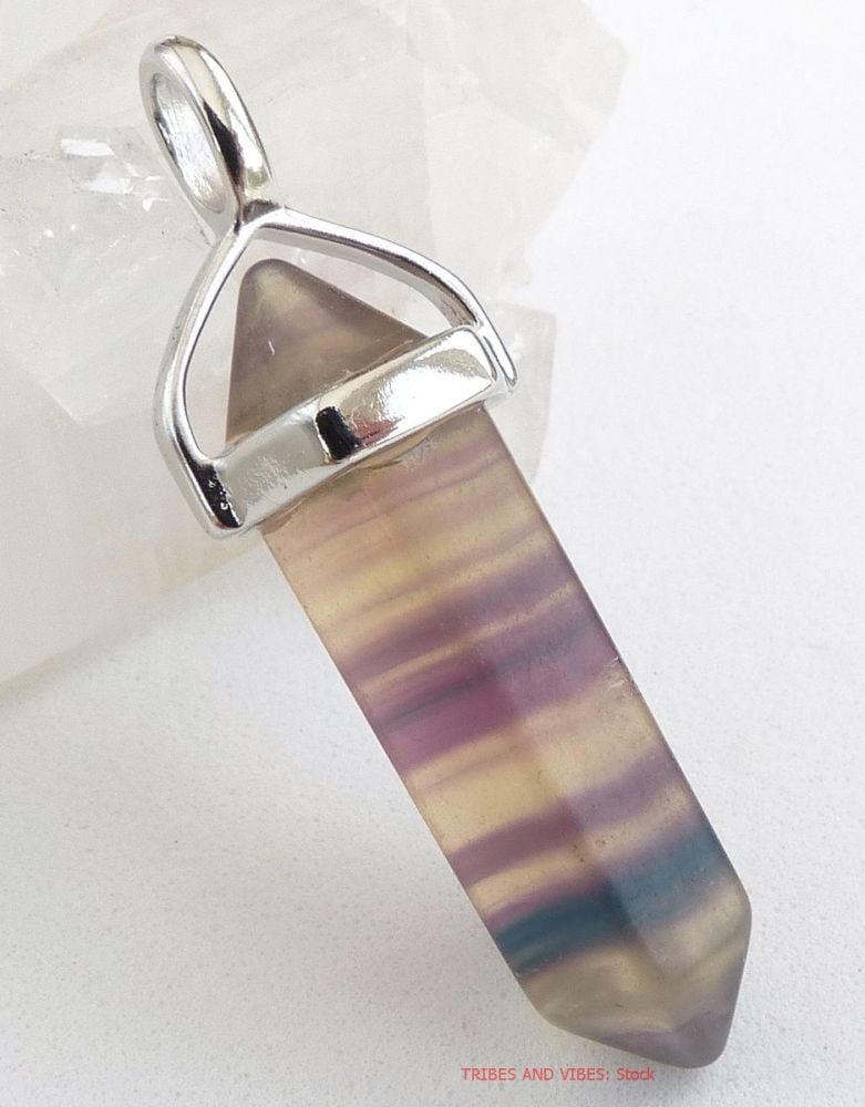 Fluorite (Pale Rainbow) Crystal Point Pendant + Choice of Necklace