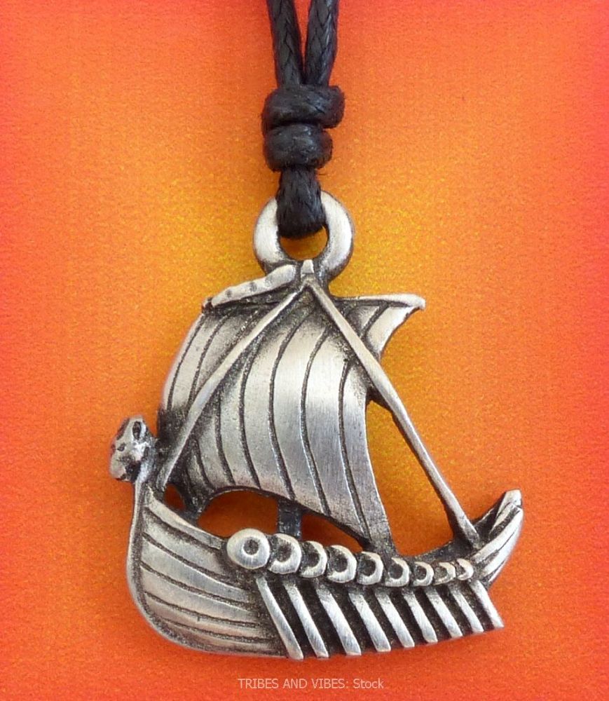 Viking Long Ship Boat Pendant Necklace (stock)