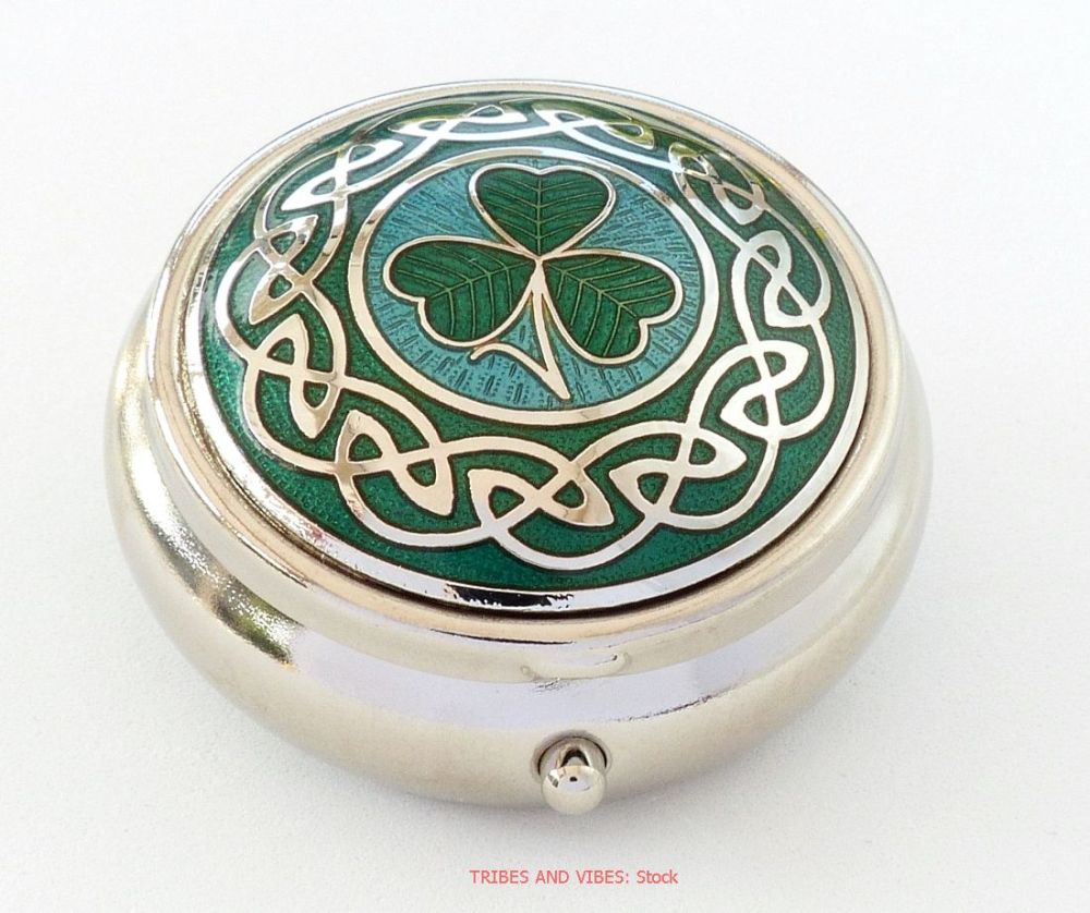 Irish Shamrock Pill Box by Sea Gems (Aqua/Green)
