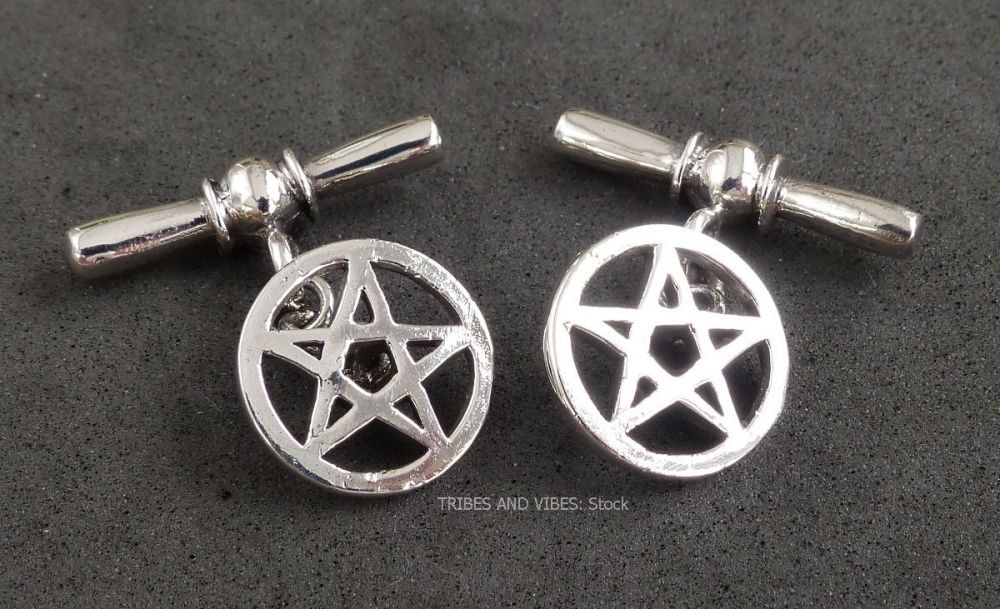 Pentacle Pentagram Cufflinks, Sterling Silver (stock)