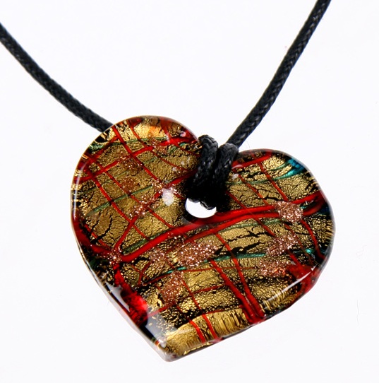 Glass Heart Necklace: Red Green Blue (stock)
