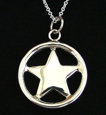 Star in Circle Pendant Silver Plated Necklace