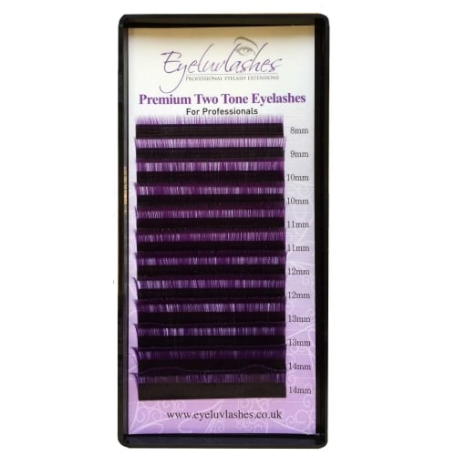 Violet Two Tone C Curl 0.07mm Thickness Mix Lengths (8-14mm) Individual Eyelash Tray