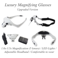 Magnifying Glasses / Upgraded Version / White / LED / Headband / 5 Lens (1.0-3.5x)