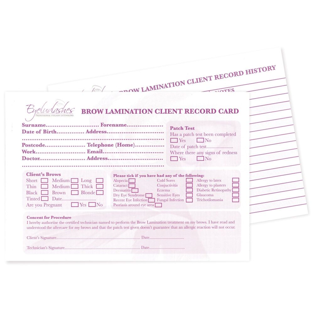 Client Record History Cards for Brow Lamination