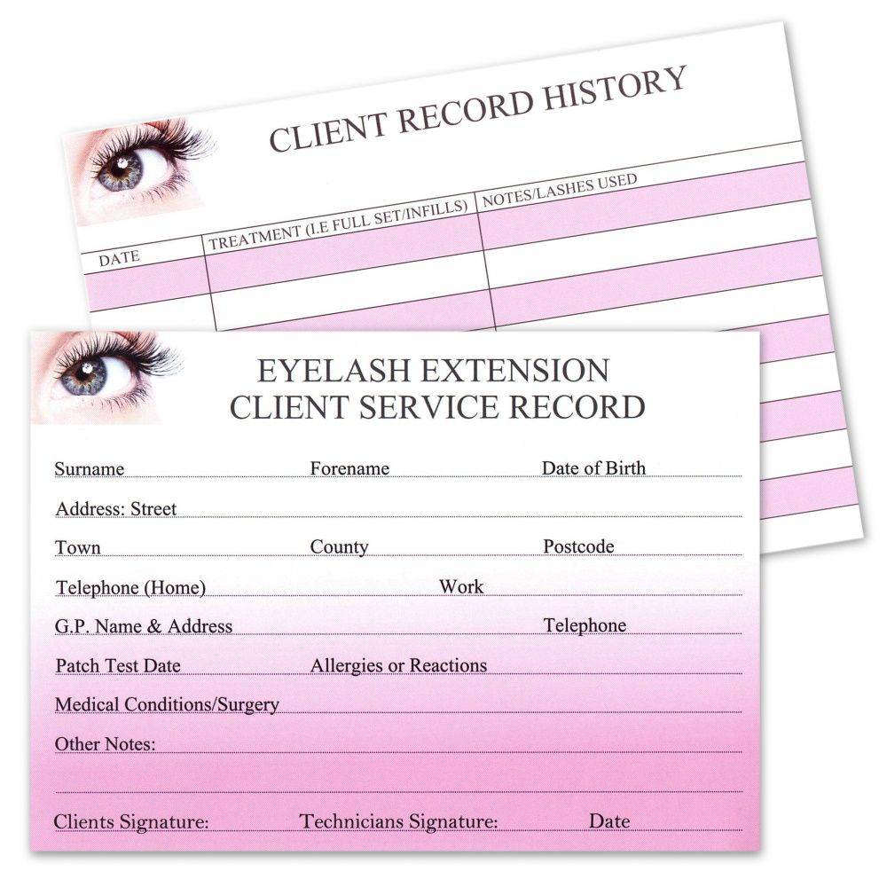 Client Record History Cards for Eyelash Extensions - PACK OF 25