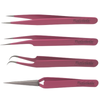 Pink Tweezer Set I, F, Curved & X Type for Eyelash Extensions Stainless Steel