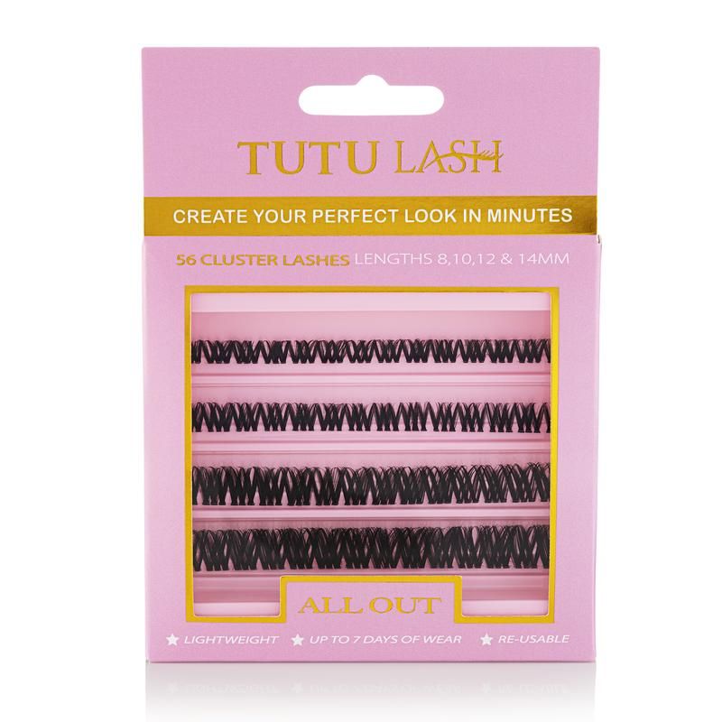 TUTU LASH All Out Cluster Lashes 56 Lash Cluster Box, Re-usable clusters, strong bonding up to 7 Days of wear at a time, lightweight, re-usable.