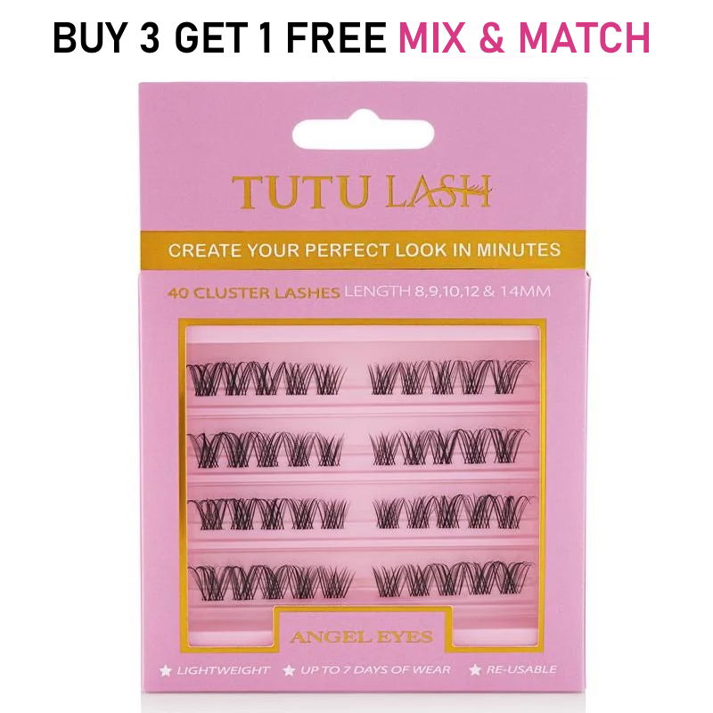 TUTU LASH Angel Eyes Cluster Lashes 40 Lash Cluster Box, Re-usable clusters