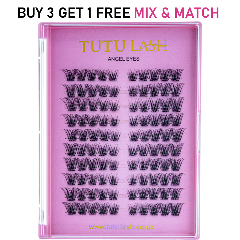 NEW XL SIZE TUTU LASH Angel Eyes Cluster Lashes 100 Lash Cluster Box, Re-usable clusters, strong bonding up to 7 Days of wear at a time, lightweight.