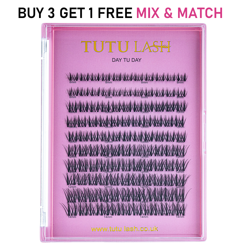 NEW XL SIZE TUTU LASH Day Tu Day Cluster Lashes 110 Lash Cluster Box, Re-usable clusters, strong bonding up to 7 Days of wear at a time, lightweight,