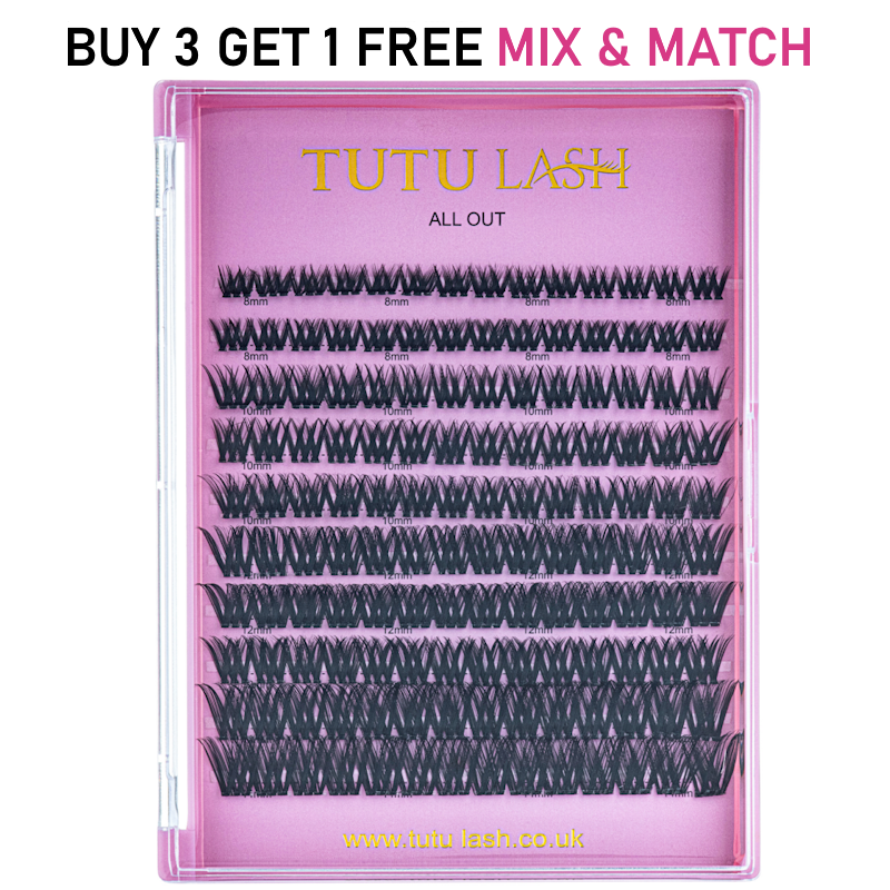 NEW XL SIZE TUTU LASH All Out Cluster Lashes 140 Lash Cluster Box, Re-usable clusters, strong bonding up to 7 Days of wear at a time, lightweight.