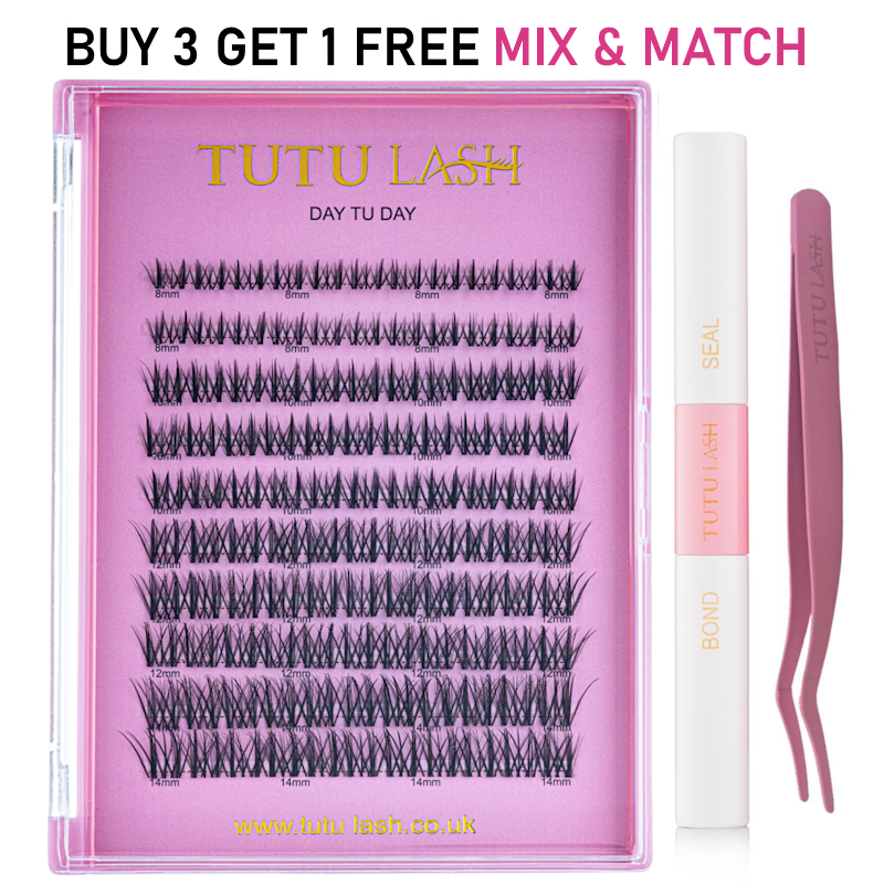 NEW XL SIZE TUTU LASH Day Tu Day Cluster Lash KIT 110 Lash Cluster Box, Seal & Bond, Lash Cluster Applicator, Re-usable clusters, strong bonding