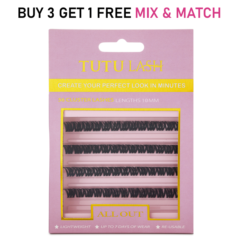 TUTU LASH All Out Cluster Lashes SET LENGTH (CHOOSE 10, 12 or 14MM) 56 Lash Cluster Box, Re-usable clusters, strong bonding up to 7 Days of wear at a