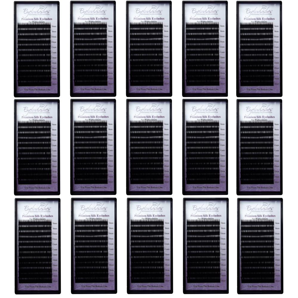Bundle Box No.14 - 15 x Silk Set Length C Curl Classic 0.15 & 0.20 Lash Trays 16 Line - See description for details
