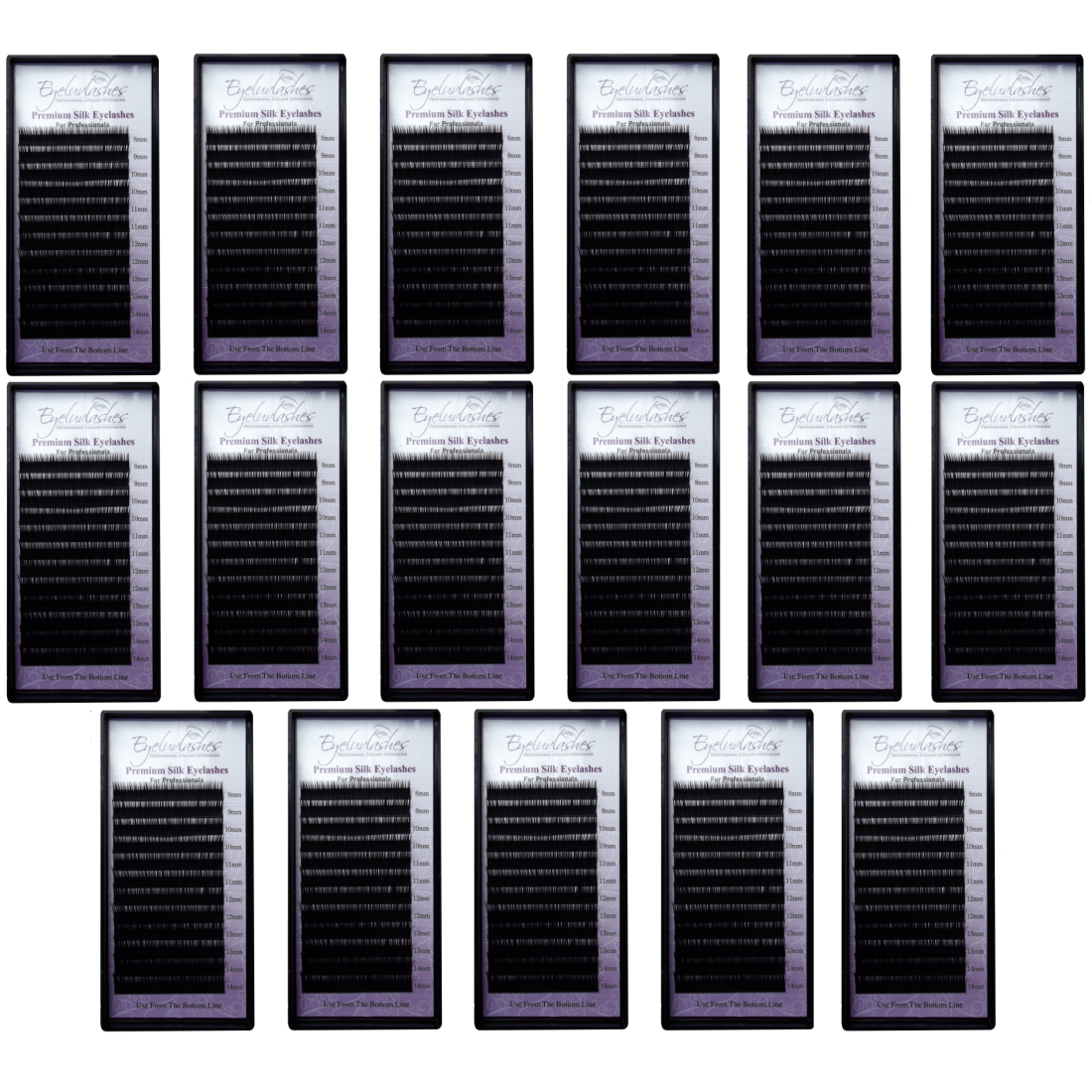 Bundle Box No.10 - 17 x Silk Set Length C Curl Mega 0.03 & Volume 0.05 Lash Trays 16 Line - See description for details