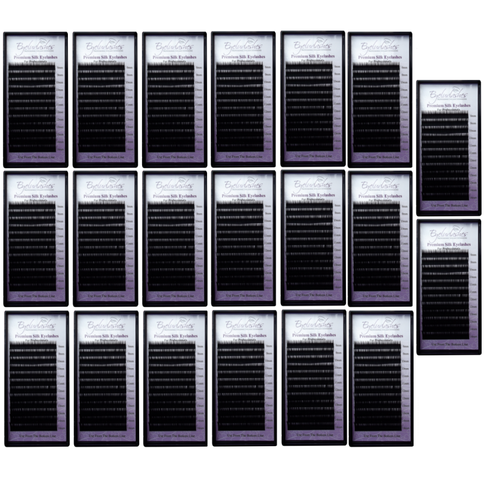 Bundle Box No.12 - 20 x Silk Set Length C Curl Mega Volume 0.03 Lash Trays 16 Line - See description for details