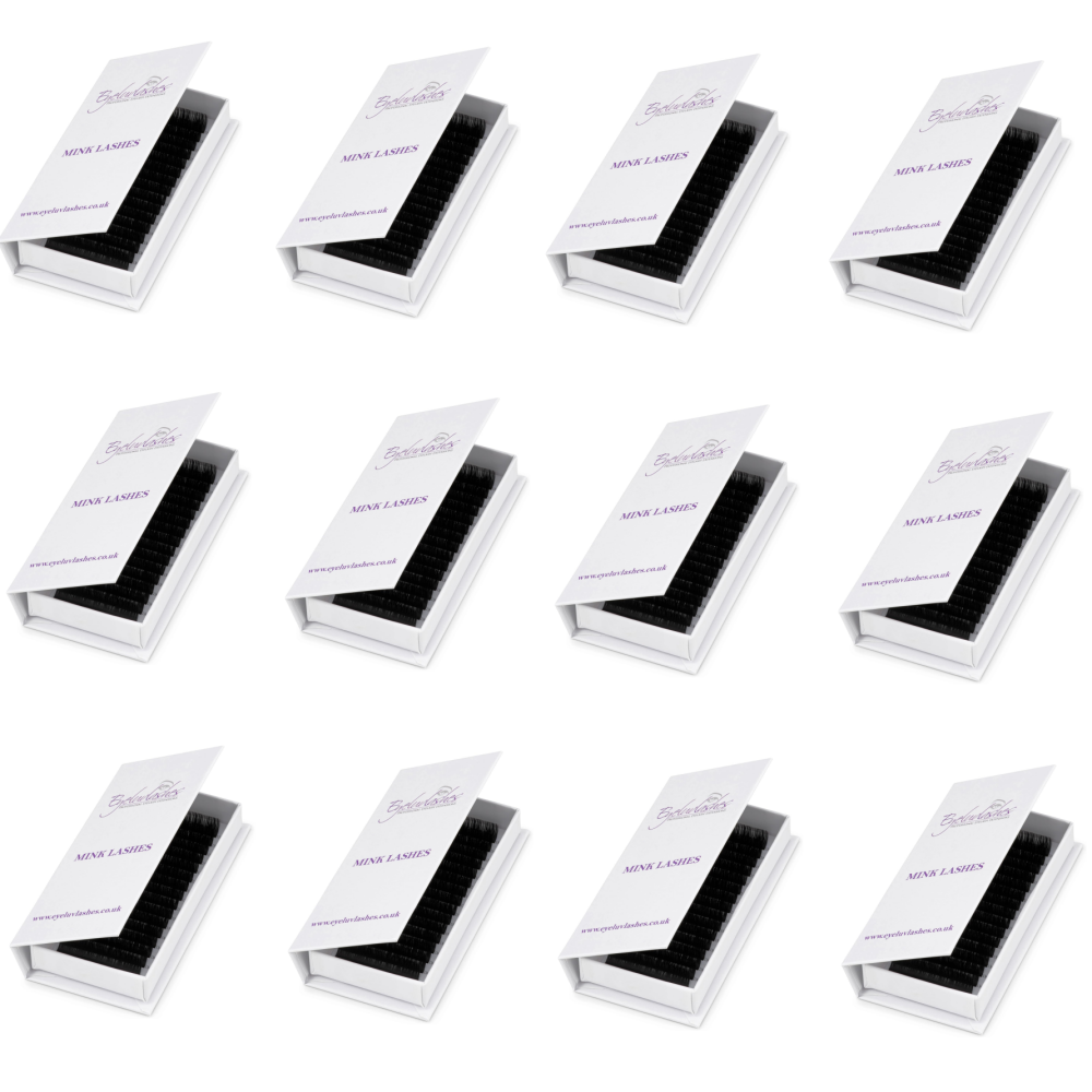 Bundle Box 4 - 12 x Faux Mink Mix Length Volume Cardboard Lash Trays - See description for details