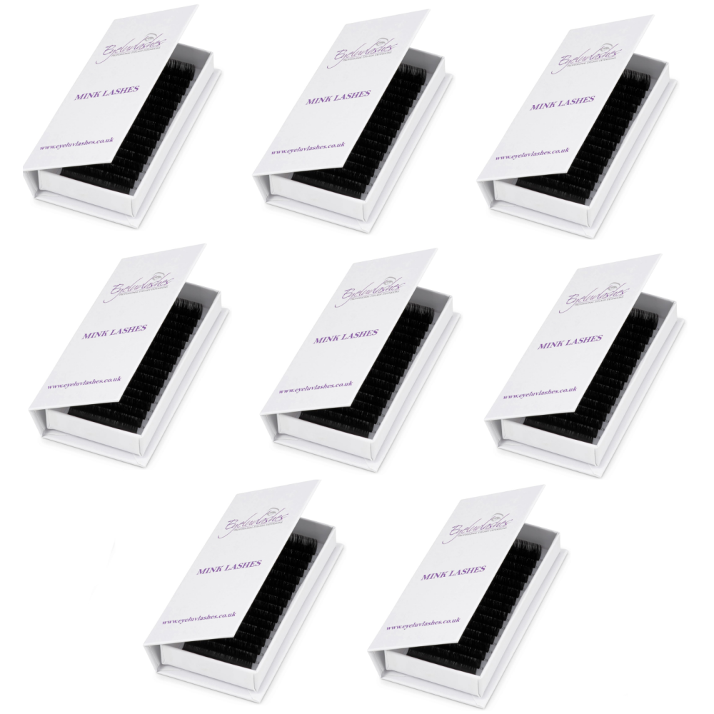 Bundle Box 8 - 8 x Faux Mink Mix Length D 0.15 Classic Cardboard Lash Trays - See description for details