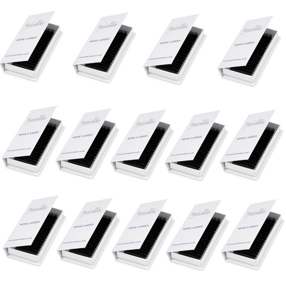 Bundle Box No.64 - 14 x Faux Mink C Curl 0.07 Volume Cardboard Lash Trays - See description for details