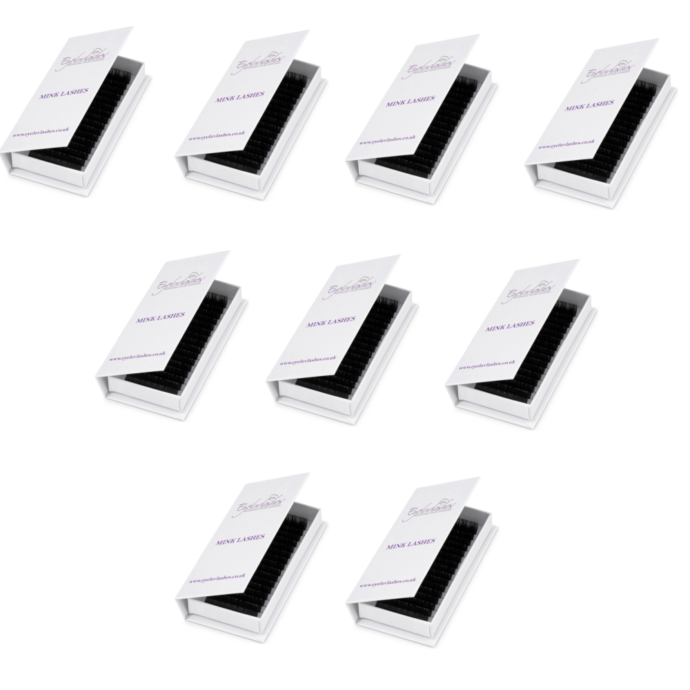 Bundle Box No.67 - 9 x Faux Mink C Curl 0.07 Volume Cardboard Lash Trays - See description for details