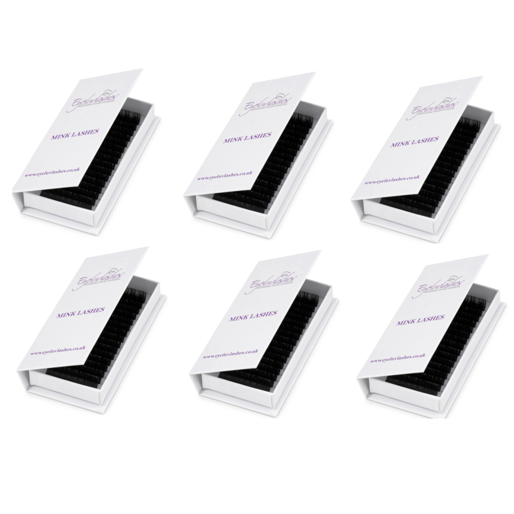 Bundle Box No.89 - 6 x Faux Mink D Curl 0.07 Mix Volume Cardboard Lash Trays - See description for details