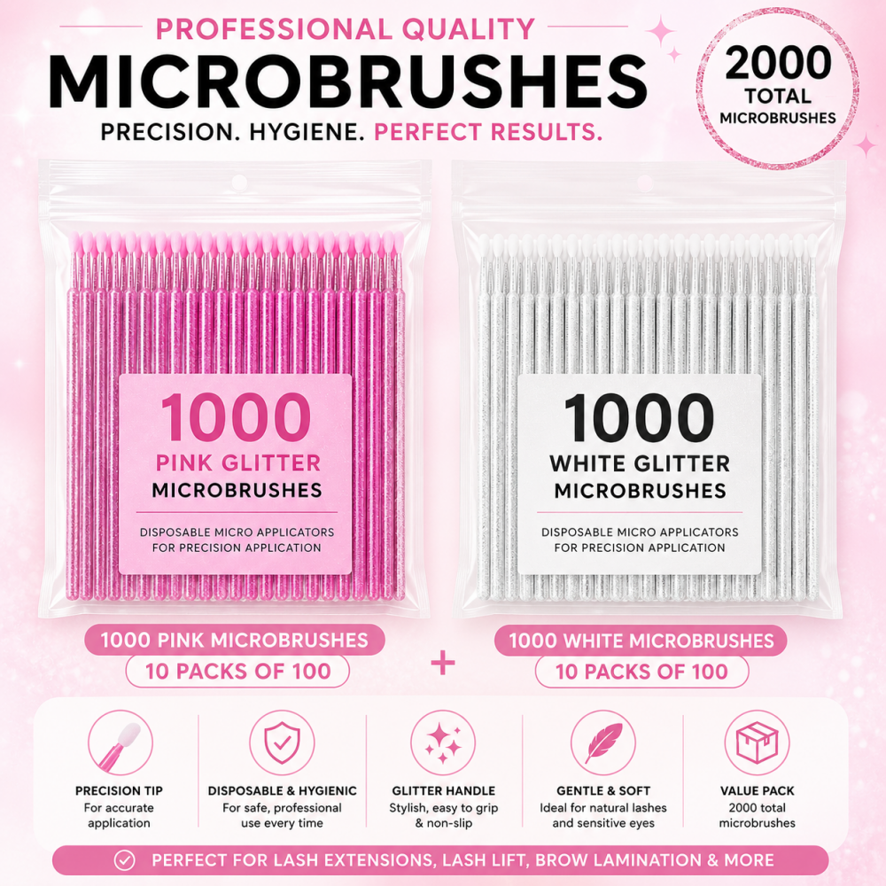Bundle Box No.17 - 2000 Microbrush Applicators Pink & White Glitter Lash Extensions Lash Lift