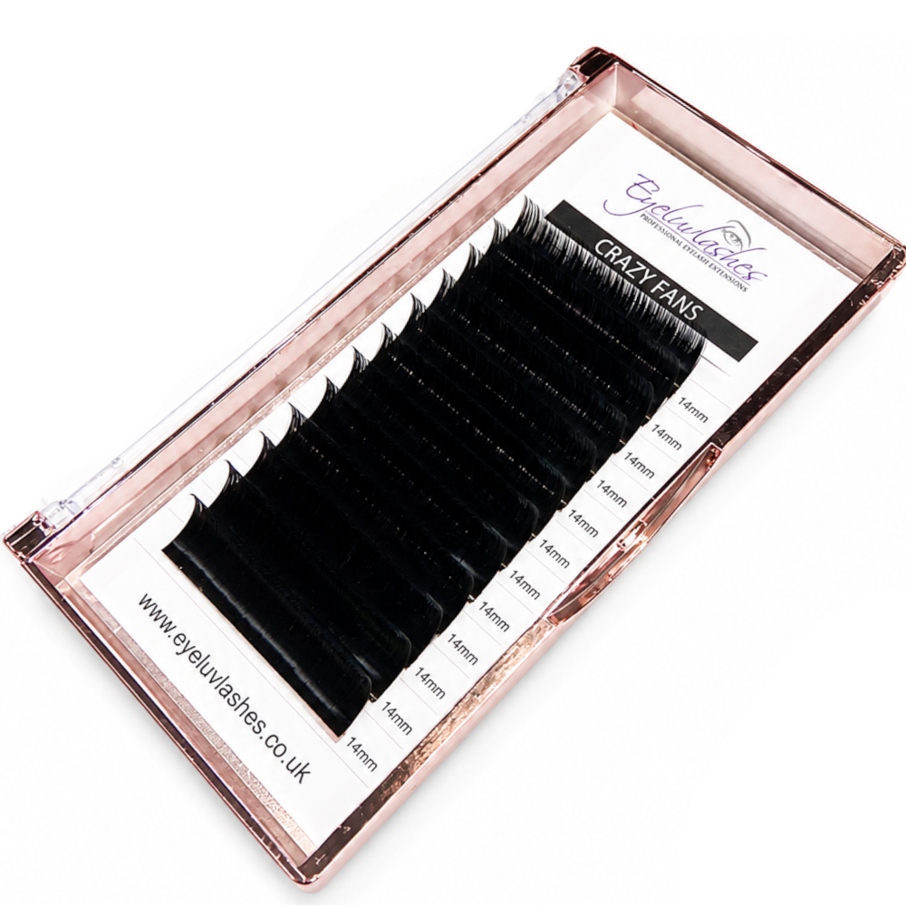 Bundle Box 926 -12 x CRAZY EASY FAN TRAYS C CURLS 0.05 0.07mm Matte Black Easy Fanning Lash Trays - See description for details
