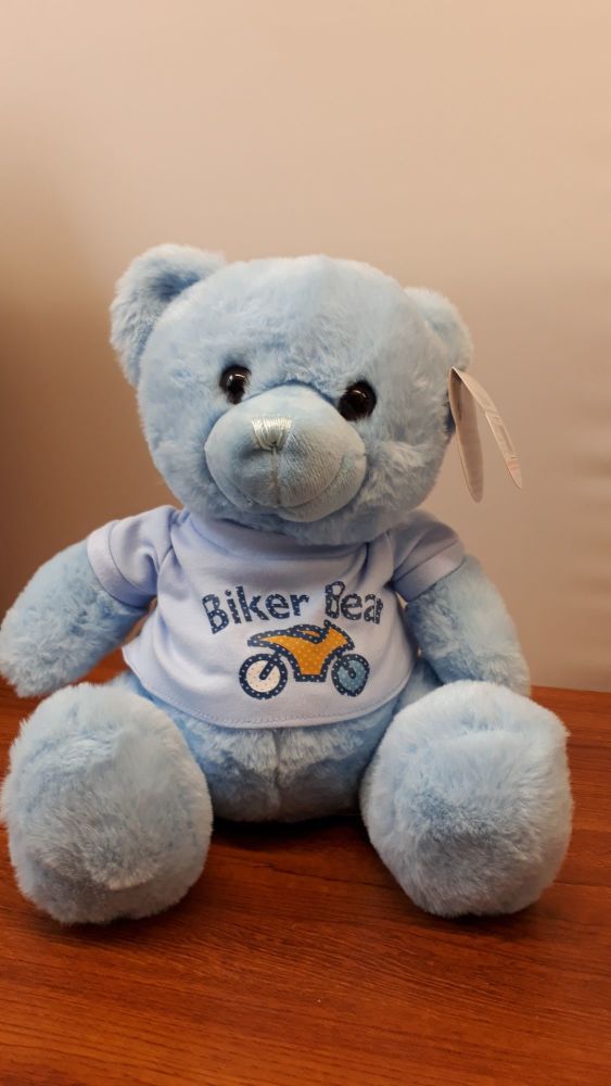 2-Personalised biker teddy bear newborn child blue super soft toy christmas gift